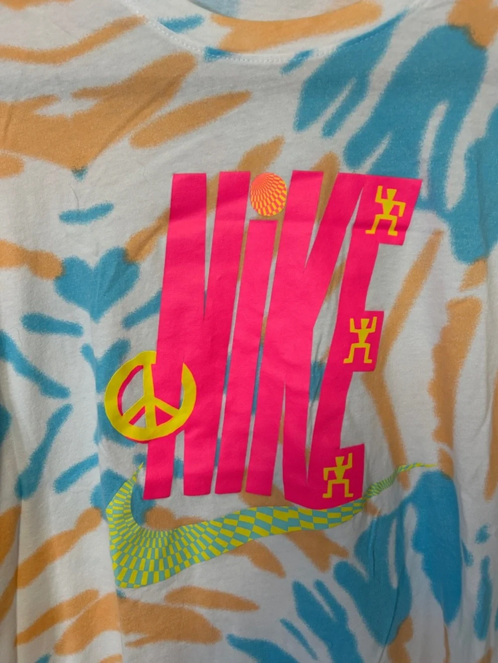 Nike Pink Graphic Tie-Dye Tee with Blue and Orange Accents - Picture 3 of 6